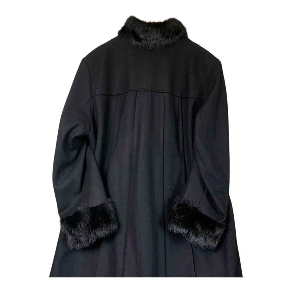 VTG Jonathan Michael Women's Black Wool Blend Long Coat Faux Fur Trim‎ Size 18W - Picture 9 of 15